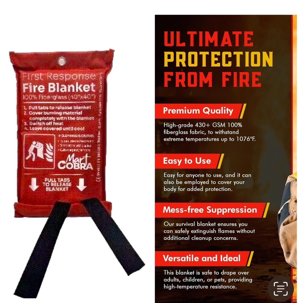 (2) Emergency Fire Blanket - 40”x40” White Elephant/Secret Santa Gift Idea
